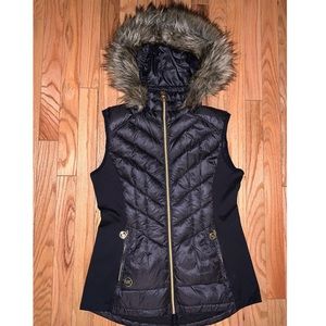 Michael Kors Black Puffer Vest with Faux Fur